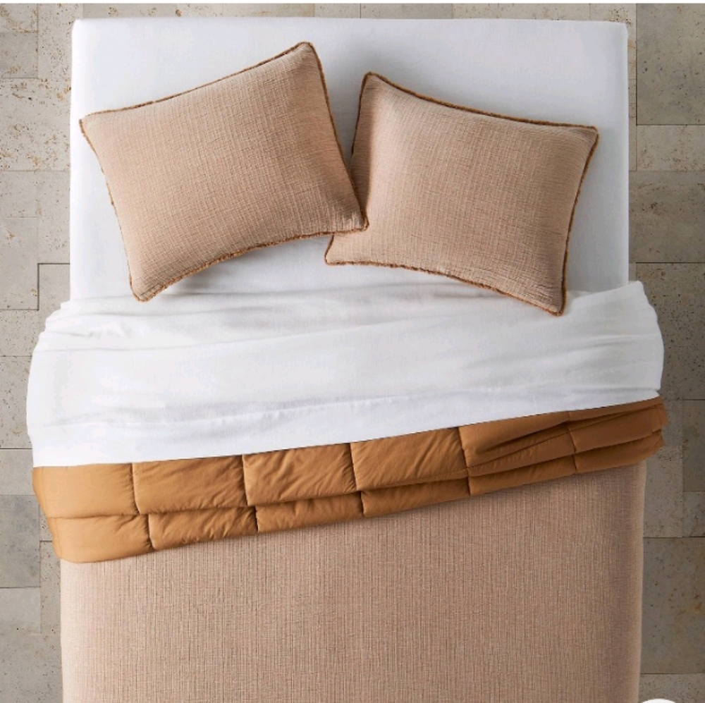 Casaluna Full/Queen Set Textured Cotton Chambray Comfort & Sham Warm Brown - Picture 3 of 7
